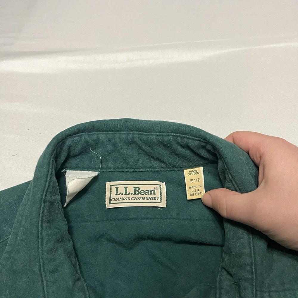 Vintage LL Bean Chamois Cloth Shirt Mens 16.5 Green Deer Cotton Made in USA